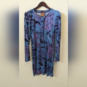 Tory Burch Blue & Violet Floral Viscose Signature Print Dress  XS